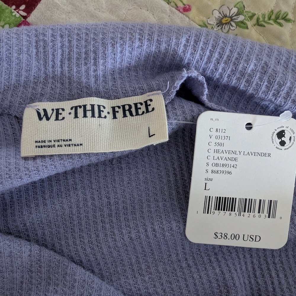 NWT We The Free Lavender Long Sleeve Ribbed Crewneck Top - Picture 5 of 6
